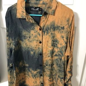 Tie Dye Blue & Brown Button Down Top